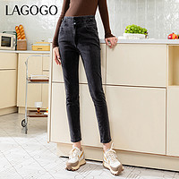 La·go·go 拉谷谷 Lagogo拉谷谷2023年秋冬新款黑色高腰显瘦小个子牛仔裤女铅笔裤