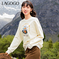 La·go·go 拉谷谷 Lagogo拉谷谷2023秋季新款米色圆领休闲甜美刺绣卫衣女小个子宽松