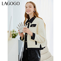 La·go·go 拉谷谷 Lagogo拉谷谷2023年秋冬新款黑白小香风菱形格轻薄棉服女气质外套