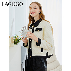 La·go·go 拉谷谷 Lagogo拉谷谷2023年秋冬新款黑白小香风菱形格轻薄棉服女气质外套