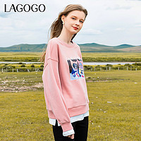 La·go·go 拉谷谷 Lagogo拉谷谷2023年秋冬新款加绒套头圆领甜美假两件设计感卫衣女