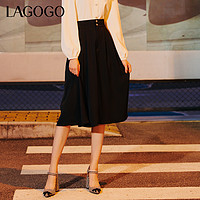 La·go·go 拉谷谷 Lagogo拉谷谷2023年秋季新款黑色高腰小香风褶皱显瘦A字半身裙女