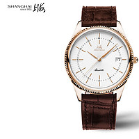 SHANGHAI 上海 手表 箐睿系列单历石英腕表皮带男表 XDR0127棕带金盘