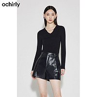 ochirly 欧时力 羊毛修身毛衣女 新款秋冬v领上衣打底链条显瘦