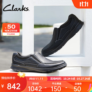 Clarks 其乐 男士春秋经典真皮厚底一脚蹬舒适透气缓震休闲皮鞋Cotrell Free 黑色 261315938 41