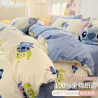 南极人（home）迪士尼ins风纯棉床上四件套全棉卡通被套床单宿舍床上套件三 棉-哈喽史迪仔 0.9/1.2m床单款三件套