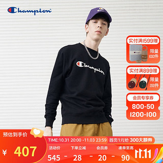 Champion 冠军情侣款圆领草字LOGO加绒套头衫卫衣男女 黑色 XL