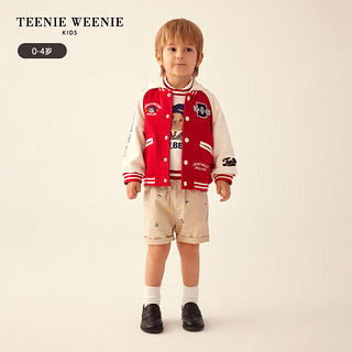Teenie Weenie Kids小熊童装男宝宝运动熊耳连帽棒球服 红色 120cm