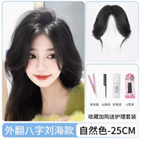 刘海假发片真发头顶增发量蓬松补发中分八字刘海遮白发高颅顶神器 心形内网[外翻八字款]25cm自然色