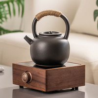 瓷牌茗茶具胡桃木电陶炉煮茶器耐热养生玻璃煮茶壶家用小型烧水煮茶炉 黑陶圆滑提梁壶+胡桃相思电陶炉