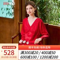 美标 MEIBIAO商场同款19姆米重磅真丝睡裙女春秋红色6A桑蚕丝绸睡衣家居服 朱红 M(160/84A)
