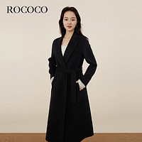 洛可可（ROCOCO）黑色羊毛呢子大衣女收腰双面呢毛呢外套法式冬装 黑色 S