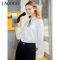 La·go·go 拉谷谷 Lagogo拉谷谷2023年秋季新款白色小众设计感蝴蝶结衬衫女洋气减龄