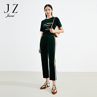 Juzui 玖姿 商场同款JZ玖姿运动风直筒裤女2022秋季新款丝绒九分裤JWBQ11119