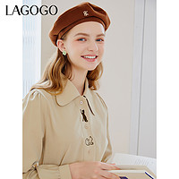 La·go·go 拉谷谷 Lagogo2023年秋冬新款杏色衬衣设计感猫咪刺绣衬衫女
