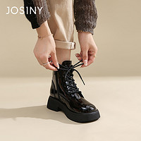 JOSINY 卓诗尼 马丁靴女2023年冬季新款增高短筒英伦风系带短靴复古英伦风