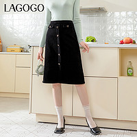 La·go·go 拉谷谷 Lagogo拉谷谷2023秋冬新款高腰黑色显瘦A字设计感灯芯绒半身裙女