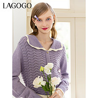 La·go·go 拉谷谷 Lagogo2023秋冬新款紫色娃娃领针织衫女软糯套头毛衣