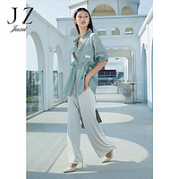 Juzui 玖姿 JZ玖姿简约通勤纯色长款休闲裤女2022夏季新款松紧腰直筒阔腿裤