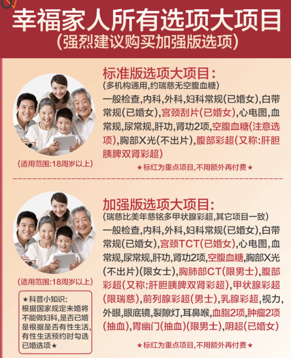 瑞慈体检 幸福家人A体检套餐标准版