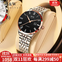 I&W CARNIVAL HWGUOJI瑞士品牌IW手表男士机械表全自动机芯经典薄罗马防水女表腕表 女款玫金黑面/刻字/礼盒包装