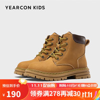 YEARCON 意尔康 童鞋加绒英伦大黄靴冬男女童马丁靴儿童靴子棉靴黄色27