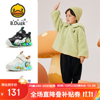 B.Duck小黄鸭童鞋儿童运动鞋冬季保暖灯鞋男女童发光二棉鞋5009黑米23