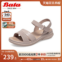 Bata 拔佳 舒适凉鞋夏季商场新款羊皮厚底松糕底一字带凉鞋AHT02BL2