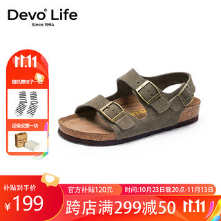 Devo 的沃 反绒绒面软木凉鞋