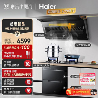 Haier 海尔 抽油烟机 顶侧双吸油烟机燃气灶消毒柜套装 24m³/min大吸力 115L医疗级消毒柜