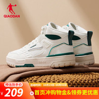 乔丹QIAODAN 启承3.0板鞋女鞋冬高帮革面滑板鞋潮流休闲运动鞋 象牙色/苜蓿绿 37