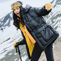 冰洁 BENGEN户外工装系列秋冬时尚连帽宽松外套撞色一手长羽绒服女