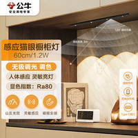 BULL 公牛 感应猫眼橱柜灯磁吸充电山丘光效展柜玄关氛围小夜灯 黑60cm三色