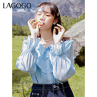 La·go·go 拉谷谷 Lagogo2023秋季新款法式荷叶边衬衫女气质小个子上衣