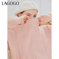 La·go·go 拉谷谷 Lagogo2023年秋冬新款粉色套头圆领甜美毛衣针织衫女