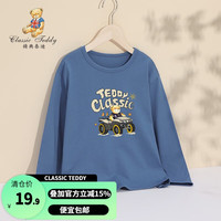 Classic Teddy精典泰迪男女童T恤儿童套头圆领衣服中大童装长袖上衣春秋款 牛仔蓝 100