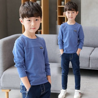 TONGXINMI 童心觅 男童打底衫春装新款长袖T恤4-12岁儿童圆领卫衣韩版纯色男孩衣服 8706蓝色