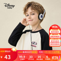Disney 迪士尼 童装男童针织插肩长袖T恤装儿童时尚打底衫潮 碳黑 130