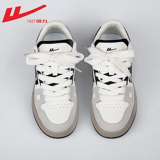 回力女鞋板鞋子女秋季面包鞋百搭复古运动鞋厚底 米黑WXY-E555ZG 36