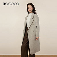洛可可（ROCOCO）宽松长款双面呢子羊毛大衣女法式气质毛呢外套 米色 S