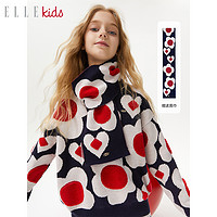 ELLE kids ELLEkids童装 羊毛混纺百搭立体花朵套头毛衣女童秋季上衣+围巾