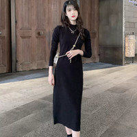 TONYPAULO 汤尼保罗 春秋针织连衣裙修身显瘦纯色气质百搭内搭外穿女士连衣裙