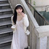 陆小团团开衫吊带碎花裙女高腰温柔风毛衣显瘦连衣裙