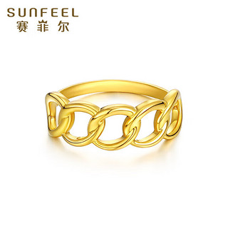 赛菲尔黄金戒指女款5D硬金链条戒指链条时尚百搭金戒 15# 约1.4克