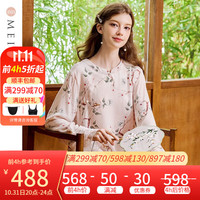 美标 MEIBIAO商场同款金丝绒6A真丝睡衣女春秋中国风重磅桑蚕丝睡裙家居服冬 茱萸粉 M(160/84A)