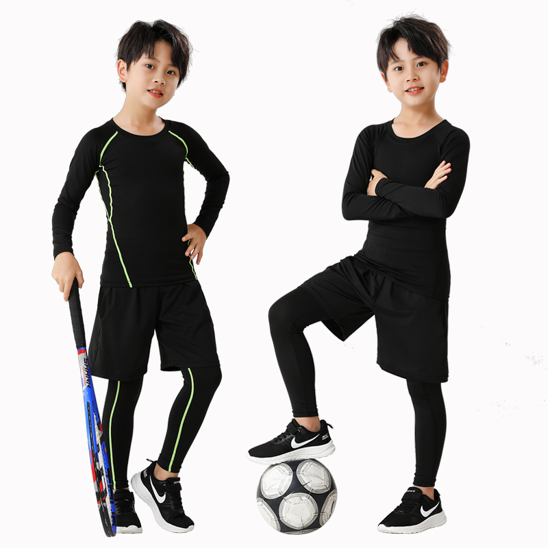 鑫睿卓诗 儿童紧身衣训练服跑步服男童速干衣篮球足球打底运动四件套装