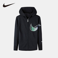 Nike 耐克小童装女童开衫连帽卫衣春秋儿童针织外套 正黑色 110(5)