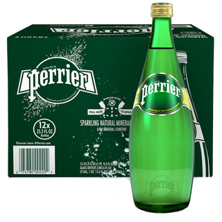 perrier 巴黎水 含气天然矿泉水玻璃瓶 法国进口果味气泡水 750ml*12玻璃瓶原味