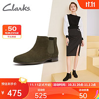 Clarks 其乐 女鞋经典圆头切尔西靴潮流时尚短靴及踝靴 深橄榄色