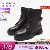 莱尔斯丹 le saunda 商场同款时尚圆头加绒短筒马丁靴女靴女鞋4T49018V 黑色 BKG 37